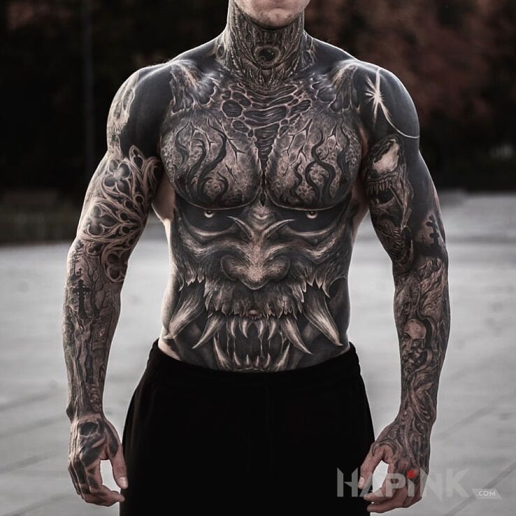 Tattoo Demoniczny brzuch in demons motif and graphic / illustrative style on the chest