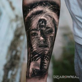 Tatuaż Szkielet w portrecie na przedramieniu motyw: postacie styl: realistyczne