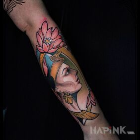 Tattoo Nefertiti On the arm motif: faces style: neo-traditional