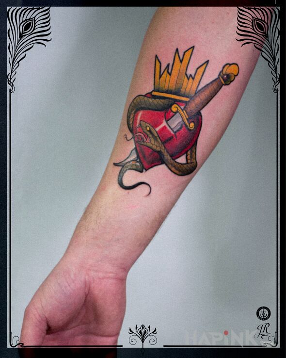 Tattoo Sercowonsz in colorful motif and neo-traditional style on the forearm