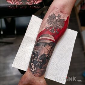 Tattoo Patriotic on the forearm motif: war style: realistic