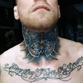 Tattoo Butterfly on the neck motif: butterflies style: graphic / illustrative