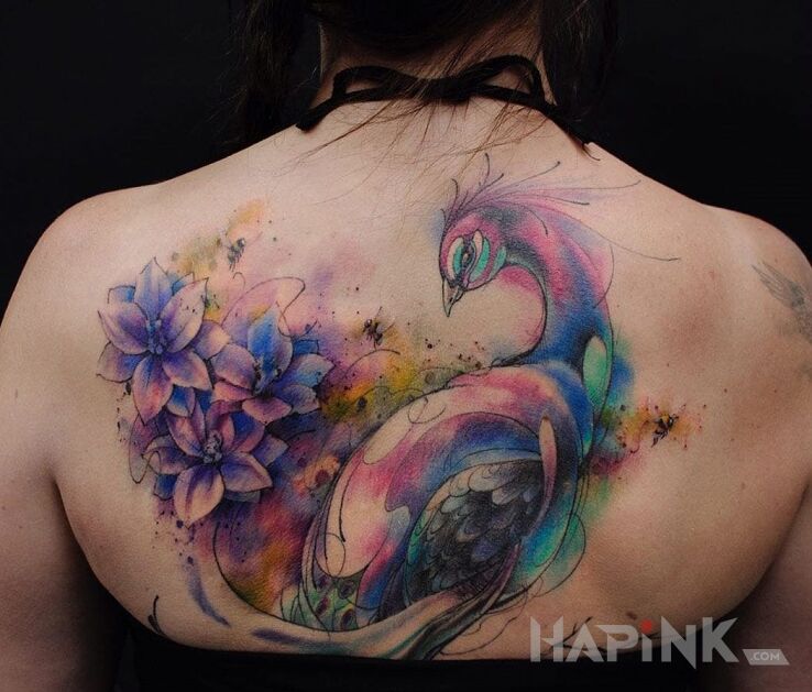 Tattoo Paw in flowers motif on the back
