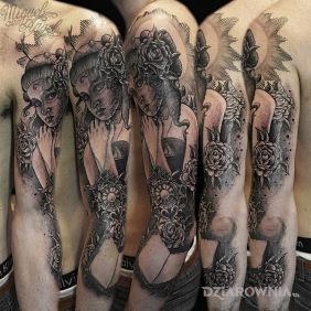Tatuaż Dziewczyna na ramieniu motyw: rękawy