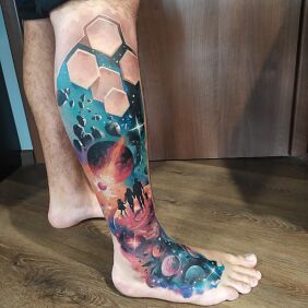 Tattoo Cosmic energies near the ankle motif: 3D style: realistic