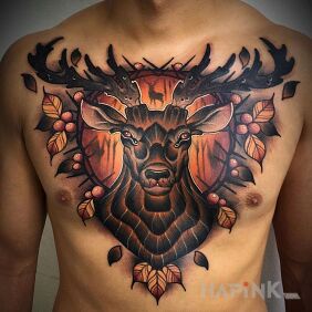 Tattoo Jelen on the chest motif: animals