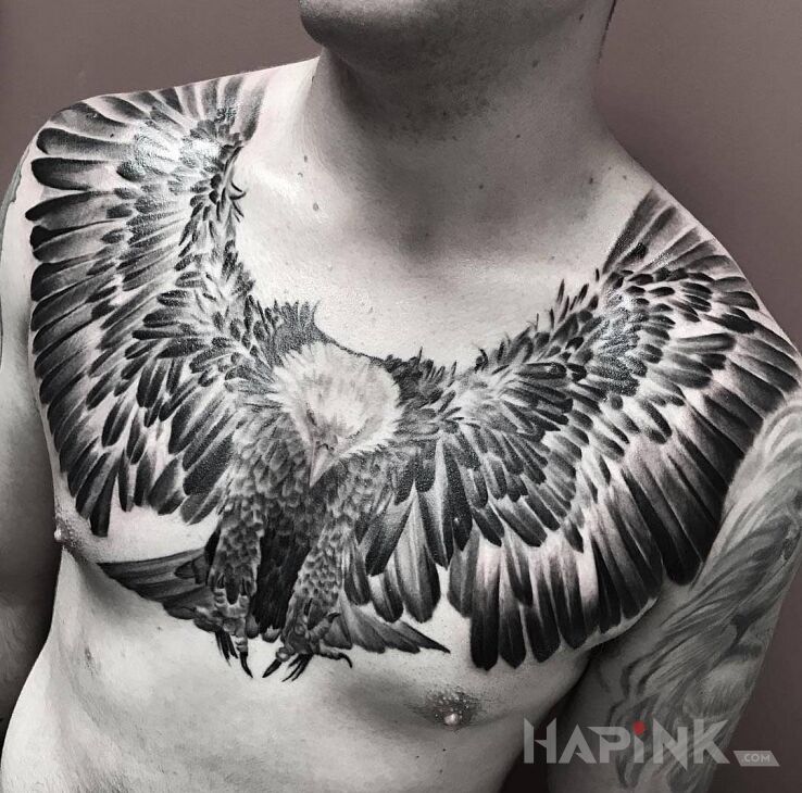 Tattoo Orzel in animals motif and realistic style on the chest