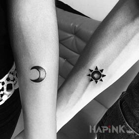 Tattoo Night and day on the forearm motif: Love