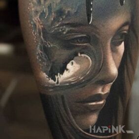 Tattoo Whale on the calf motif: 3D style: realistic
