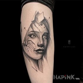 Tattoo Ghost on the forearm motif: faces style: realistic