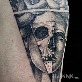 Tattoo Jellyfish On the arm motif: faces style: graphic / illustrative