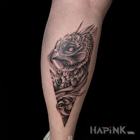 Tattoo Phoenix on the calf motif: fantasy style: graphic / illustrative