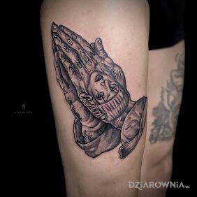 Tatuaż Crime art na udzie motyw: twarze styl: graficzne / ilustracyjne
