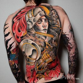 Tattoo Knight / Flowers on the back motif: faces style: neo-traditional