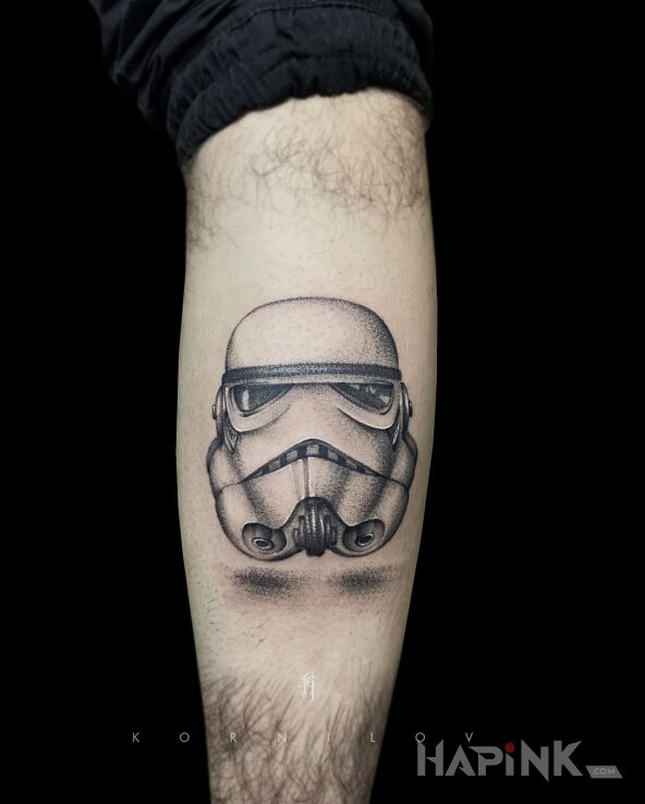 Tattoo Star Wars in science fiction motif and realistic style on the leg