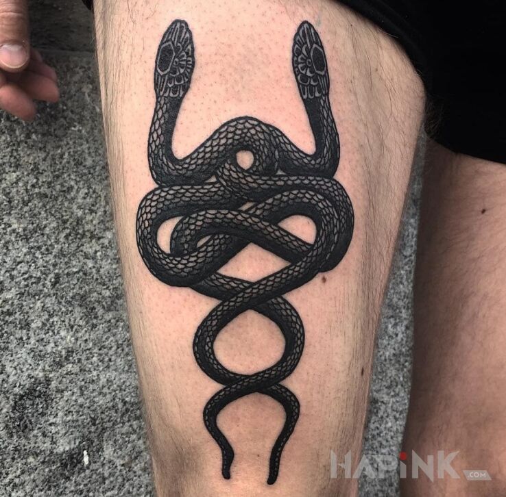 Tattoo Weze dwa in animals motif on the leg