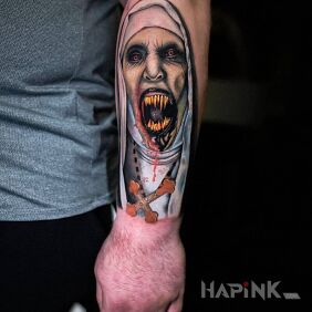 Tattoo Evil Nun Tattoo. on the forearm motif: demons style: realistic