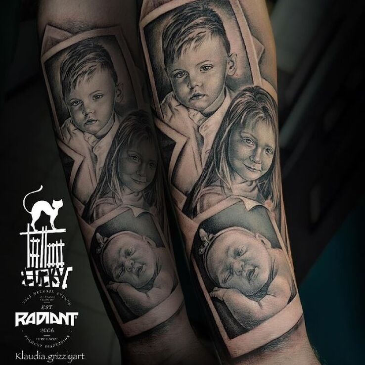 Tatuaż fotografia z rodzinnego albumu 2 w motywie miłosne i stylu realistyczne na ręce