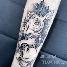 Tattoo Jackalope On the arm motif: fantasy style: graphic / illustrative
