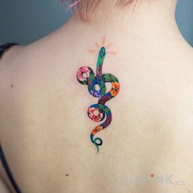 Tattoo Colorful snake on the back motif: animals