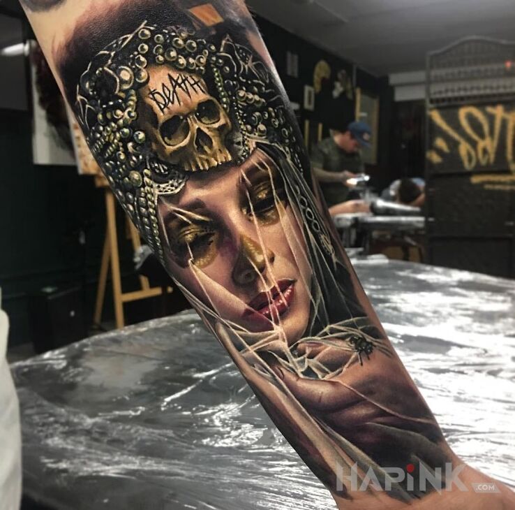 Tattoo Apokalipsa in 3D motif and realistic style on the forearm