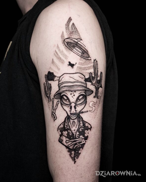Tatuaż las vegas parano  ufo w motywie śmieszne i stylu kontury / linework na ręce