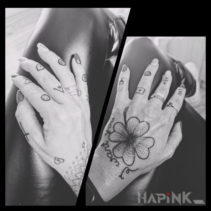 Tattoo Koniczyna in floral motif and graphic / illustrative style on the hand