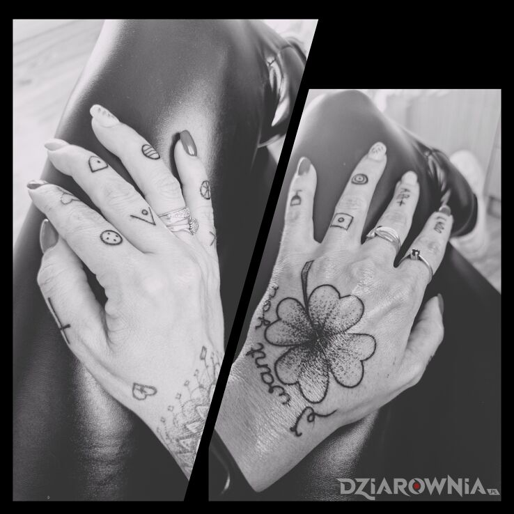 Tatuaż koniczyna w motywie kwiaty na dłoni