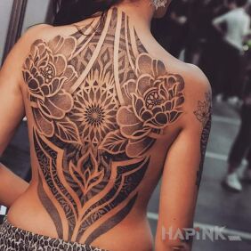 Tattoo Back done on the back motif: black and gray style: dotwork