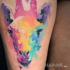 Tattoo Colorful giraffe on the leg motif: animals