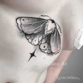Tatuaż Ćma / Owad pod piersiami (underboob) motyw: motyle styl: dotwork