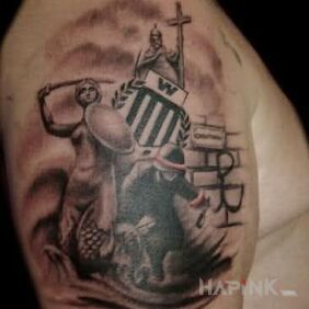 Tattoo Warsaw on the upper arm motif: characters