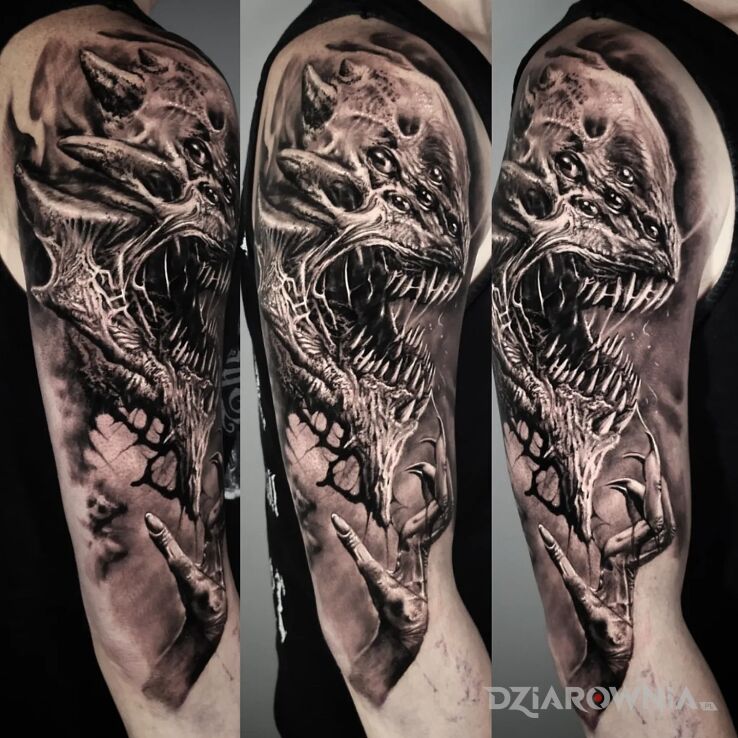 Tatuaż demon w motywie demony na ramieniu
