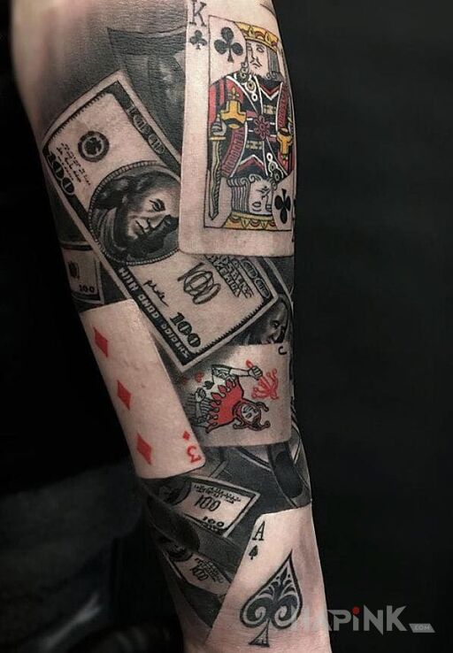 Tattoo Poker in 3D motif and realistic style on the forearm