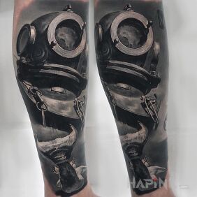Tattoo Jumpsuit on the forearm motif: 3D style: realistic