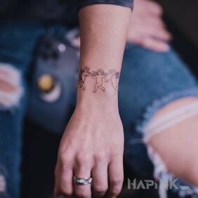 Tattoo Procession of angels on the wrist motif: religious style: graphic / illustrative