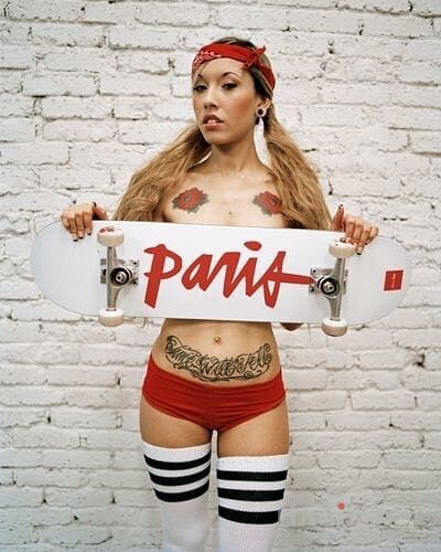 Tattoo Paris in lettering motif on the chest