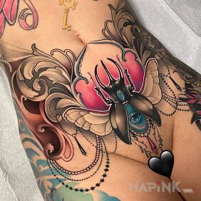 Tattoo Fantastic scarab on the stomach motif: insects style: graphic / illustrative
