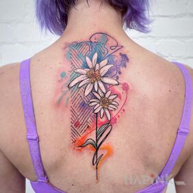 Tattoo Daisies on the nape motif: colorful style: Watercolor