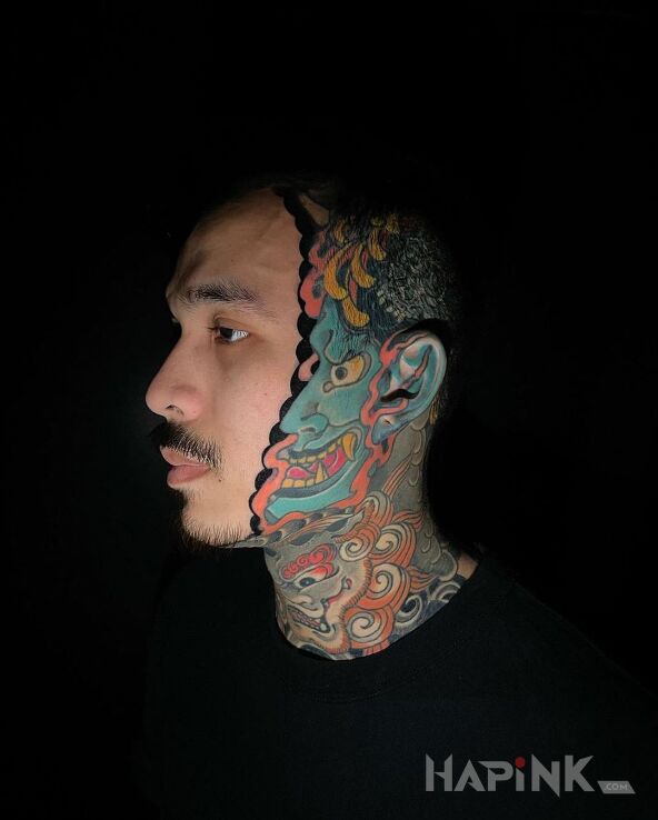 Tattoo Dwie twarze :) in faces motif and japanese / irezumi style on the face