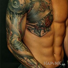 Tattoo Mechanical sleeve on the forearm motif: sleeves style: biomechanics