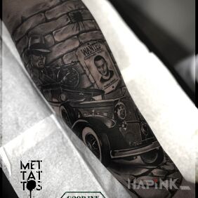Tattoo Sleeve by Michał On the arm motif: black and gray style: realistic
