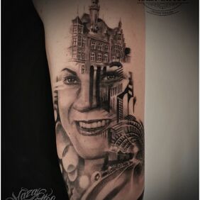 Tattoo Silesia On the arm motif: faces style: surrealistic