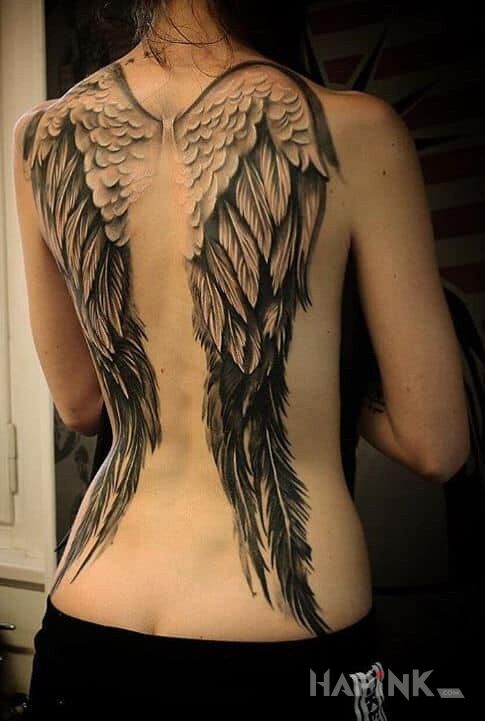 Tattoo Anielskie skrzydła in wings motif and realistic style on the back