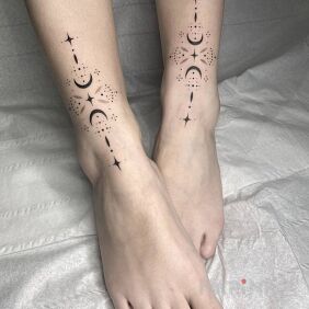 Tattoo Crescents on the leg motif: black and gray style: minimalistic