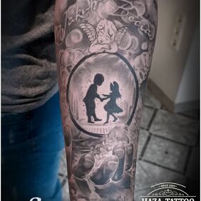 Tattoo Children On the arm motif: angels style: graphic / illustrative