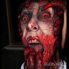 Tattoo Bloody and scary tattoo on the back motif: dark style: realistic