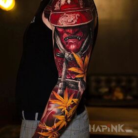 Tattoo Autumn Samurai On the arm motif: sleeves style: realistic