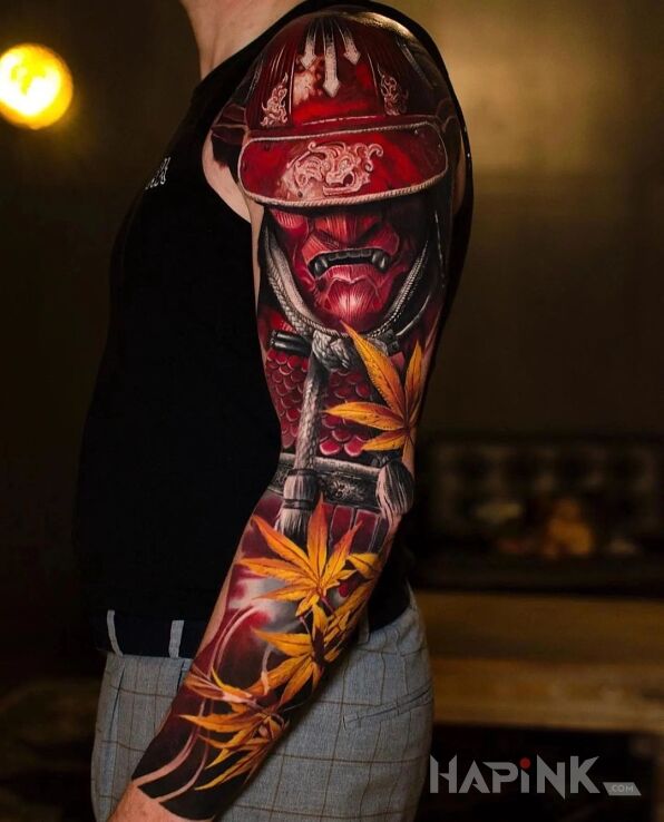 Tattoo Jesienny samuraj in colorful motif and realistic style on the upper arm