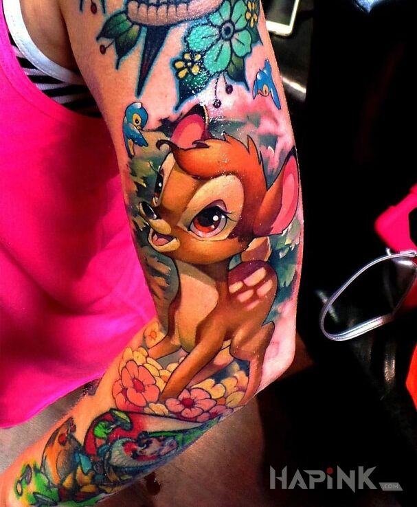 Tattoo Bambi in animals motif on the forearm